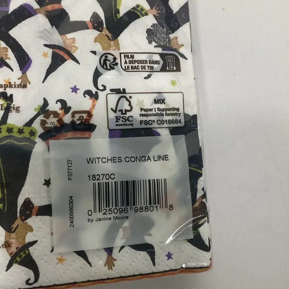 Decoupage Paper Napkin 2pks Caspari Halloween Witch Cat Pumpkin Mint